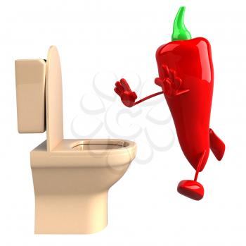 Royalty Free Clipart Image of a Red Pepper Running to the Toilet