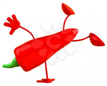 Royalty Free Clipart Image of a Red Pepper Doing a Handstand