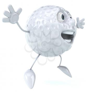 Royalty Free Clipart Image of a Golf Ball Man Jumping