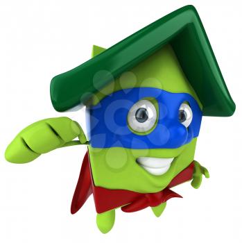 Royalty Free Clipart Image of a Flying Green House Superhero