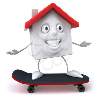 Royalty Free 3d Clipart Image of a House Riding a Skateboard