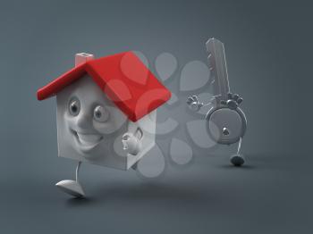 Royalty Free Clipart Image of a House and Key Running