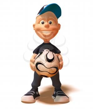 Royalty Free 3d Clipart Image of a White Youth Holding a Soccer Ball