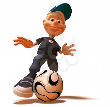 Royalty Free 3d Clipart Image of a White Youth Kicking a Soccer Ball