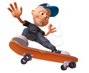 Royalty Free 3d Clipart Image of a White Youth Riding a Skateboard