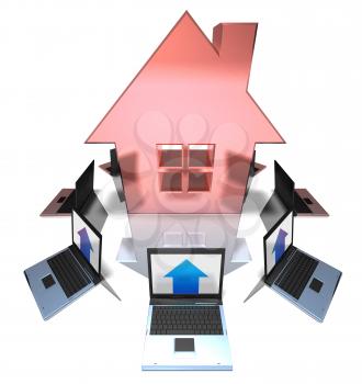 Royalty Free 3d Clipart Image of an House Surrounded by Laptop Computers