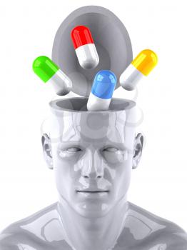 Royalty Free 3d Clipart Image of a Male Thinking About Pills