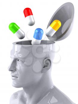 Royalty Free 3d Clipart Image of a Male Thinking About Pills