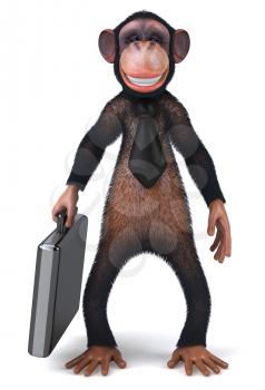 Royalty Free Clipart Image of a Monkey Wearing a Tie and Carrying a Briefcase