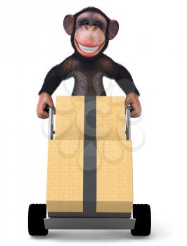 Royalty Free Clipart Image of a Monkey With a Moving Trolley