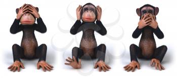Royalty Free 3d Clipart Image of Monkeys Portraying See No Evil, Hear No Evil, Speak No Evil