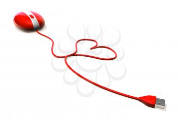 Royalty Free 3d Clipart Image of a Computer Mouse With a Heart Shape in the Cord