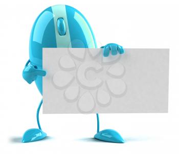 Royalty Free 3d Clipart Image of a Blue Computer Mouse Holding a Sign