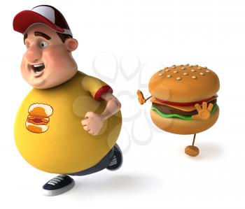 Royalty Free Clipart Image of an Overweight Man Being Chased By a Burger
