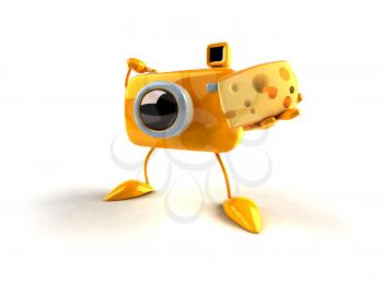 Royalty Free 3d Clipart Image of a Camera Holding a Piece of Cheese