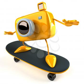 Royalty Free 3d Clipart Image of a Camera Riding a Skateboard