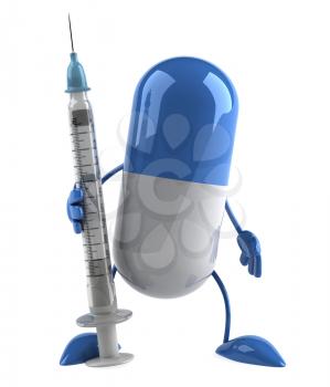 Royalty Free Clipart Image of a Capsule Holding a Syringe