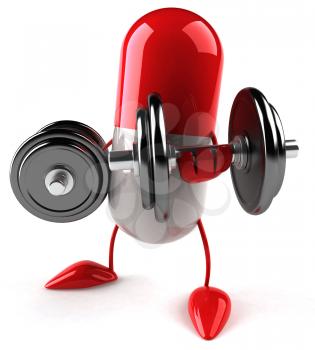 Royalty Free Clipart Image of a Red Capsule Lifting Weights