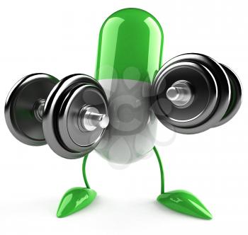 Royalty Free Clipart Image of a Green Capsule Lifting Weights