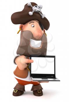 Royalty Free Clipart Image of a Pirate With a Laptop