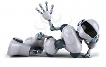 Royalty Free Clipart Image of a Robot Lying Down and Waving