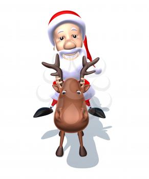 Royalty Free 3d Clipart Image of Santa Riding a Reindeer