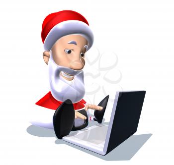 Royalty Free 3d Clipart Image of Santa Working on a Laptop Computer