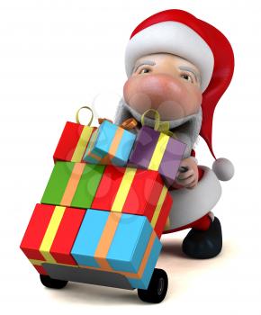 Royalty Free 3d Clipart Image of Santa Pushing a Dolly Cart Full of Gifts