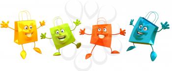 Royalty Free Clipart Image of Four Coloured Gift Bags