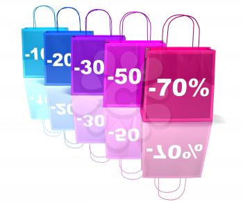 Royalty Free 3d Clipart Image of Shopping Bags with Percent Off Numbers on Them