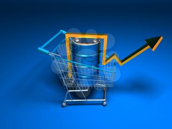 Royalty Free 3d Clipart Image of a Shopping Cart With a Blue Background and an Oil Can