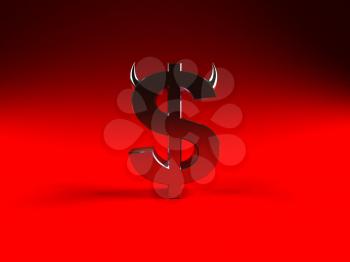 Royalty Free 3d Clipart Image of a Dollar Sign With Devil Horns