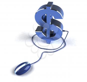 Royalty Free 3d Clipart Image of a Dollar Sign Attached to a Computer Mouse