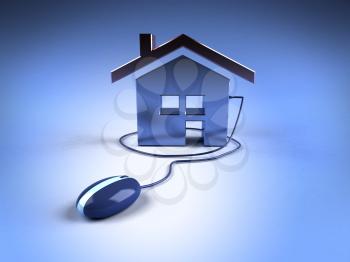 Royalty Free 3d Clipart Image of a House Attached to a Computer Mouse