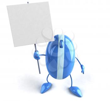 Royalty Free 3d Clipart Image of a Blue Computer Mouse Holding a Sign