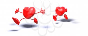 Royalty Free 3d Clipart Image of a Heart Chasing Another Heart
