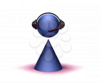Royalty Free 3d Clipart Image of a Cone Figure Wearing a Headset