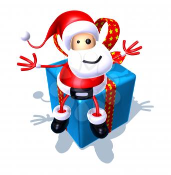 Royalty Free 3d Clipart Image of Santa Sitting on a Large Gift