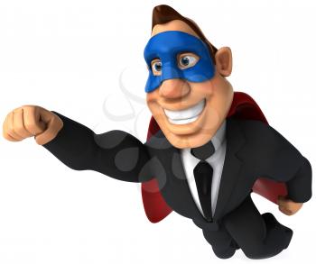 Royalty Free Clipart Image of a Flying Superhero Businessman
