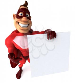 Royalty Free Clipart Image of a Superhero Holding a Sign