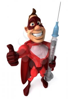 Royalty Free Clipart Image of a Superhero With a Needle