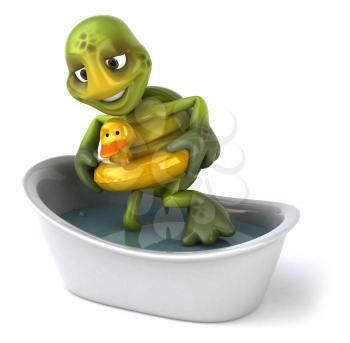Royalty Free Clipart Image of a Turtle Taking a Bath With a Ducky Ring