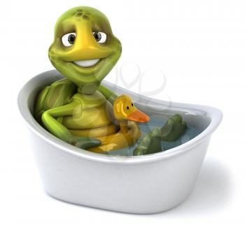 Royalty Free Clipart Image of a Turtle in a Bathtub