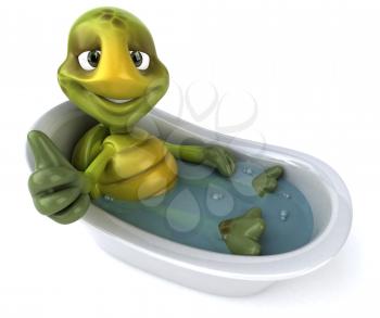 Royalty Free Clipart Image of a Turtle Soaking in the Tub and Giving a Thumbs Up