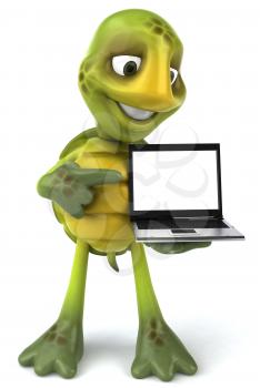 Royalty Free 3d Clipart Image of a Turtle Holding a Laptop Computer