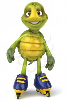 Royalty Free Clipart Image of a Turtle on Rollerblades