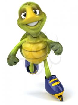 Royalty Free Clipart Image of a Rollerblading Turtle