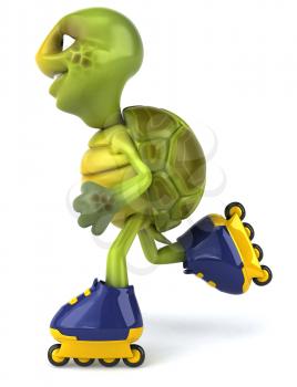Royalty Free Clipart Image of a Rollerblading Turtle
