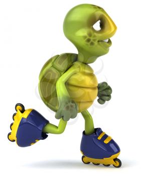 Royalty Free Clipart Image of a Rollerblading Turtle Turned Sideways