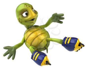 Royalty Free Clipart Image of a Turtle Doing Tricks on Rollerblades